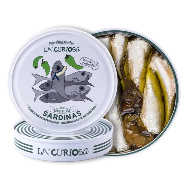 La Curiosa- Small Sardines In Olive Oil with Padron Pepper La Curiosa- Small Sardines In Olive Oil with Padron Pepper